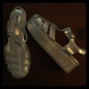 Rogue silver glitter jelly flatforms